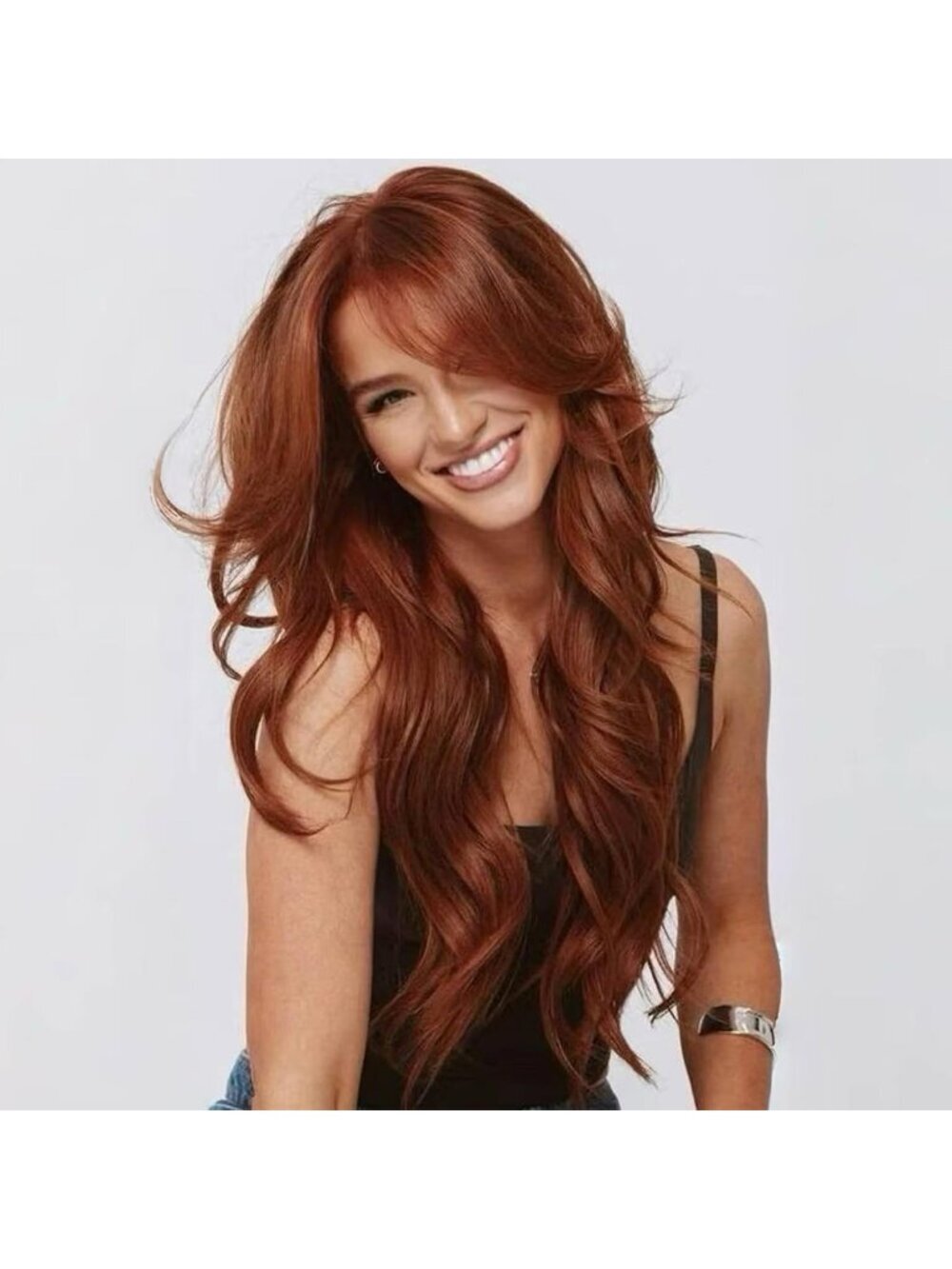 Women's Copper Red Long Blonde Wavy Synthetic Platinum Layered Classic Wigs